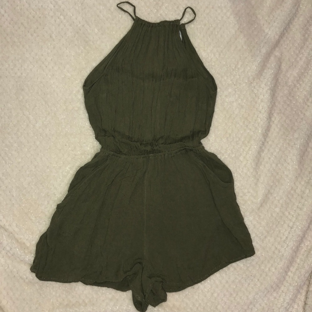 Olive open back romper